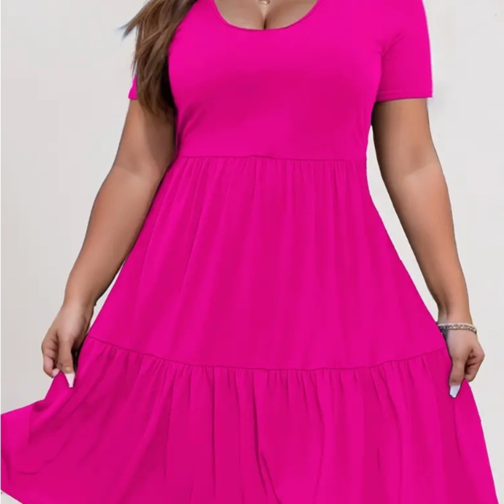 Pink Casual Midi Sundress with Scoop Neck